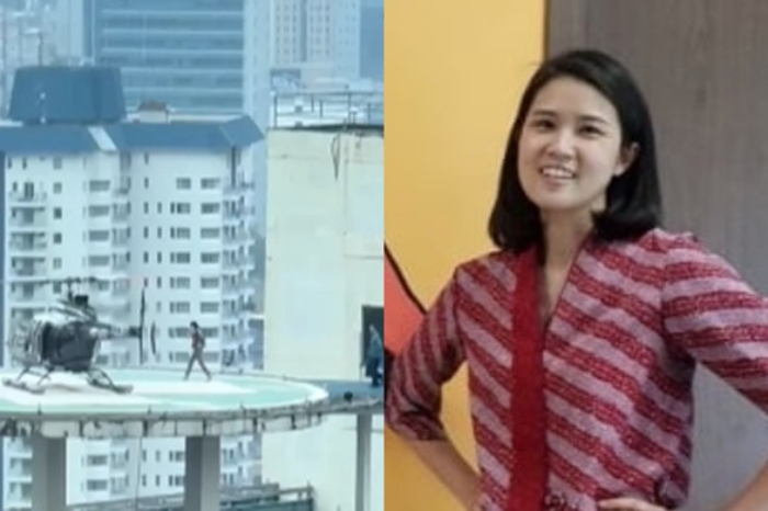Diduga Caroline Riady, CEO Siloam Hospitals Group, saat dijemput helikopter usai pulang kerja di Jakarta Selatan.(Instagram/berita_gosip - LinkedIn/Caroline Riady)