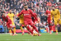 Mohamed Salah, Liverpool, membawa tim unggul 2-0 atas Wolverhampton Wanderers di pertandingan Premier League. (Liverpool FC)