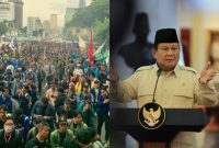 Potret aksi ‘Indonesia Gelap’ di DKI Jakarta (kiri) dan Presiden RI Prabowo Subianto (kanan). (X.com/@barengwarga - Instagram.com/@prabowo)