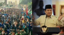 Potret aksi ‘Indonesia Gelap’ di DKI Jakarta (kiri) dan Presiden RI Prabowo Subianto (kanan). (X.com/@barengwarga - Instagram.com/@prabowo)