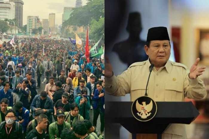 Potret aksi ‘Indonesia Gelap’ di DKI Jakarta (kiri) dan Presiden RI Prabowo Subianto (kanan). (X.com/@barengwarga - Instagram.com/@prabowo)