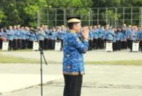 Sambutan perpisahan PJ Bupati Tangerang Andi Ony Saat apel hari Kesadaran Nasional. (Istimewa)