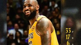 LeBron James menambah keunggulan Lakers dengan tembakan dua angka, dan dua free throw dari LeBron memastikan kemenangan Lakers dengan skor akhir 111-102. (Foto: instagram.com/lakers)