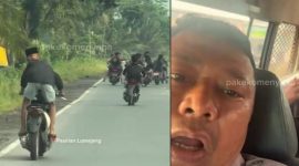 Remaja di Pasirian, Lumajang, Jawa Timur, akhirnya menangis setelah sebelumnya mengejek polisi yang sedang patroli dengan bokong. Video viral ini berujung pada pemanggilan orang tua dan tilang. (Kolase: TikTok Pak Eko Menyapa)