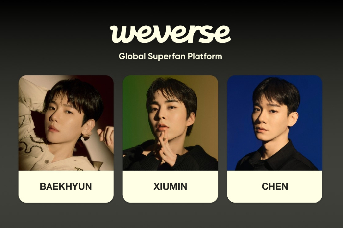 EXO-CBX di Weverse di Platform penggemar untuk konten eksklusif dan interaksi langsung antara EXO-CBX dan penggemar mereka. (Weverse Company)
