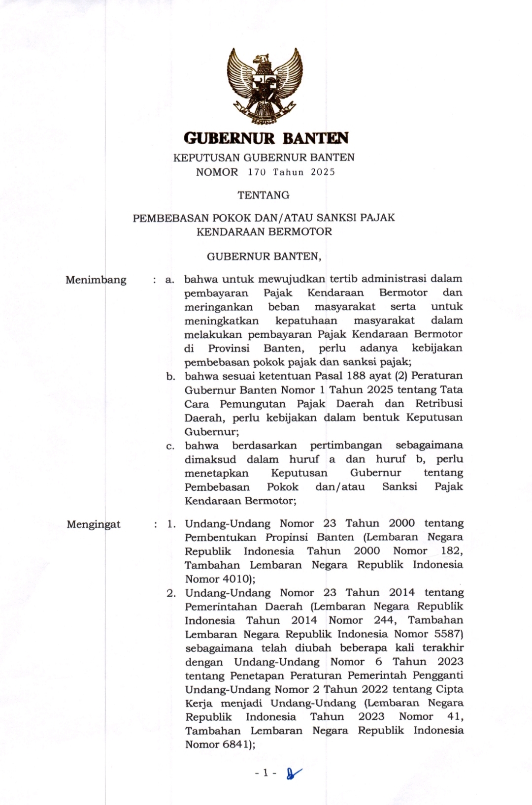 Keputusan Gubernur Banten Andra Soni