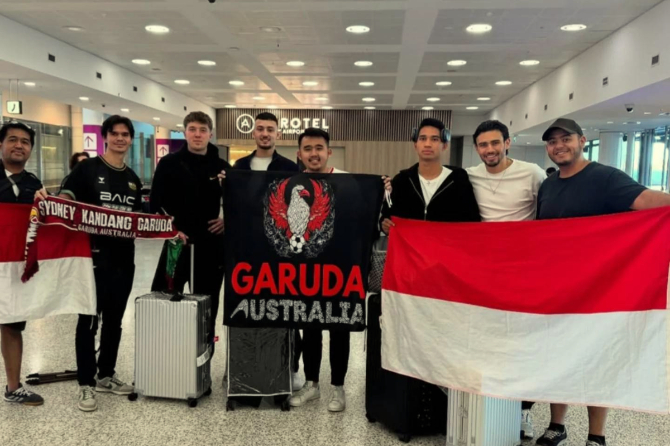Para pemain Timnas Indonesia tiba di Sidney, Australia. (Grup FB Maarten Paes)