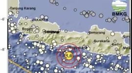 Episentrum gempa terletak sekitar 80 kilometer tenggara Cilacap dengan kedalaman 10 kilometer. (Istimewa) 
