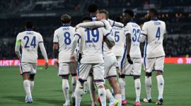Pemain Chelsea merayakan gol ke gawang Djurgarden pada leg pertama semifinal Liga Conference Eropa 2025 di Stadion 3Arena, Stockholm. (Instagram Chelsea)