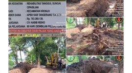Proyek Rehabilitasi Tanggul Sungai Cipasilian yang berlokasi di Kecamatan Kronjo tengah menjadi sorotan publik. (Dok. Jay) 