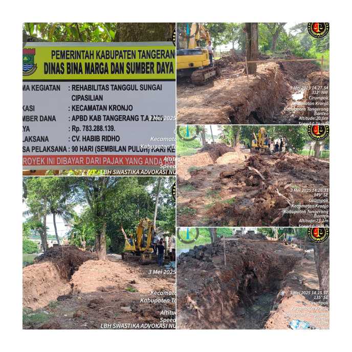 Proyek Rehabilitasi Tanggul Sungai Cipasilian yang berlokasi di Kecamatan Kronjo tengah menjadi sorotan publik. (Dok. Jay) 