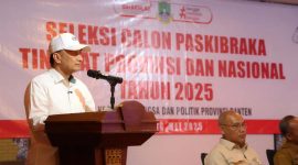 Wakil Gubernur Banten A Dimyati Natakusumah menyampaikan sambutan saat membuka Seleksi Calon Pasukan Pengibar Bendera Pusaka (Paskibraka) Tingkat Provinsi dan Nasional Tahun 2025. (Dok. Biro Adminprov Banten) 