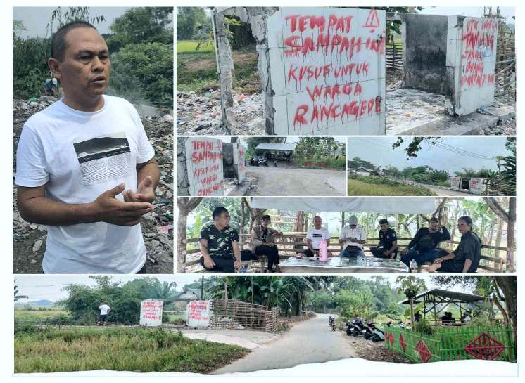 Kades Rancagede H. Yani memimpin langsung aksi bersih-bersih lingkungan bersama ratusan warga di Kampung Wadas. (Dok. Heri/Tim). 
