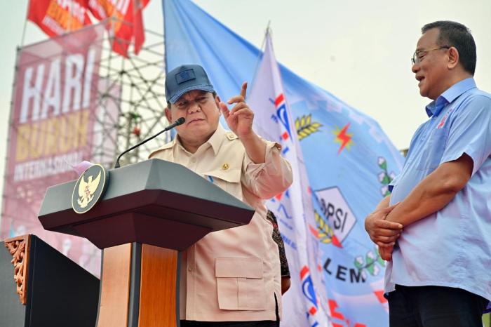 Presiden Prabowo Subianto menghadiri May Day 2025 di Monas, Jakarta, Kamis (1/5/25) //Foto: BPMI Setpres//