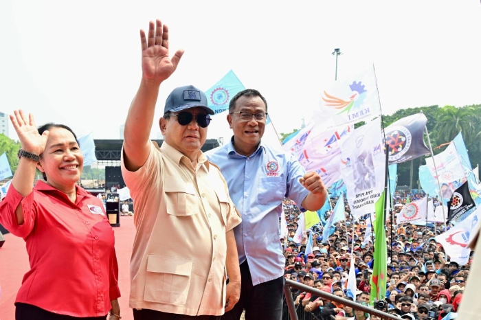 Potret Presiden Prabowo Subianto menghadiri May Day 2025 di Monas Jakarta (Foto: BPMI Setpres)