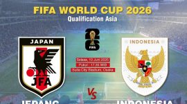 Laga Jepang vs Indonesia di kualifikasi Piala Dunia 2026 akan digelar pada Selasa (10/6/2025) pukul 17.35 WIB. (Grafis: Menk Karmawan/G-Sports.id).
