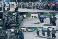 Apel gabungan malam takbiran – Seluruh unsur Forkopimcam, termasuk Camat, Satpol PP, Redkar, Babinsa, dan Binamas berkumpul dalam apel siaga malam takbiran di halaman kantor kecamatan Kemiri. (Dok. Ahmad/Metrosiar). 