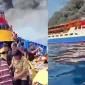 Kolase foto kebakaran KM Barcelona di perairan Talise, Kabupaten Minahasa Utara. (Foto: istimewa)