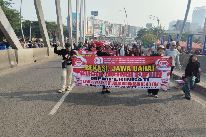 Kirab Merah Putih PNIB di Bekasi gaungkan semangat lawan intoleransi, terorisme, narkoba, dan khilafah demi persatuan Indonesia.