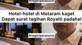 Tangkapan layar unggahan viral di media sosial mengenai dugaan LMKN mengirimkan surat penagihan royalti kepada pengusaha hotel di Mataram, NTB. (Threads.com/@satya.dharma77)