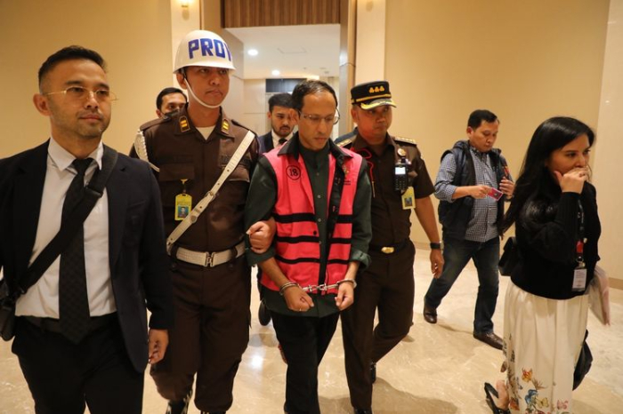 Foto eks Mendikbudristek Nadiem Makarim resmi ditetapkan tersangka dan langsung ditahan oleh Kejagung dalam kasus dugaan korupsi pengadaan laptop Chromebook 2019–2022, Kamis (4/9/25). (PUSPENKUM KEJAGUNG)