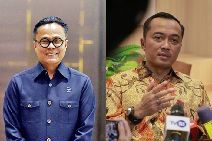 Mensesneg Prasetyo Hadi (kanan) umumkan Dony Oskaria (kiri) resmi menjabat sebagai Plt. Menteri BUMN. (Kolase Instagram/kemensetneg.ri - danantara.indonesia)