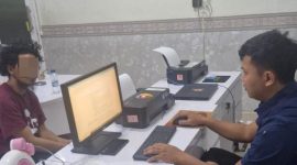 Penyidik Ditresnarkoba Polda Banten melakukan pemeriksaan intensif terhadap tersangka MJ setelah diamankan di wilayah Kecamatan Kibin, Kabupaten Serang.