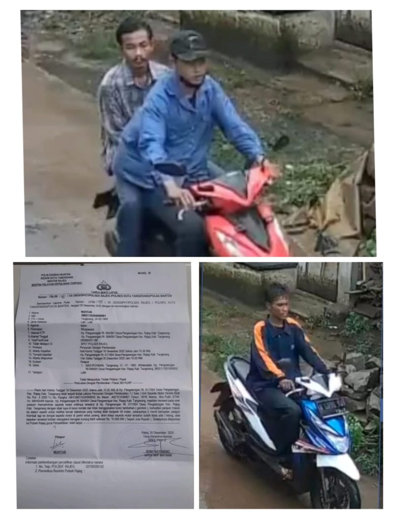 Aksi Curanmor Siang Bolong di Wilayah Hukum Polsek Rajeg, Kabupaten Tangerang Terekam CCTV (Kolase: Istimewa)