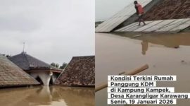 Penampakan mengerikan banjir Karawang: Rumah panggung KDM hingga sekolah tenggelam sisa atap saja! Ketinggian air capai 3 meter, warga kini didesak relokasi. (Kolase: Istimewa)