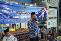 Anggota DPRD Provinsi Banten Fraksi Partai Demokrat, Taufik Arahman, menyampaikan sambutan saat kegiatan reses masa persidangan ke II tahun sidang 2025–2026 di Desa Sukamantri Kutajaya, Kabupaten Tangerang, Rabu (11/2/2026).