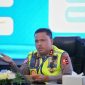 Kakorlantas Polri Irjen Pol Drs. Agus Suryonugroho, S.H., M.Hum. menyampaikan arahan dalam Rapat Koordinasi Lintas Sektoral kesiapan pelayanan Idulfitri 1447 Hijriah di Auditorium Mutiara, PTIK, Jakarta.
