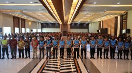 Kapolda Banten Irjen Pol Hengki bersama jajaran pejabat Polda Banten berfoto bersama peserta penerimaan terpadu anggota Polri Tahun Anggaran 2026.