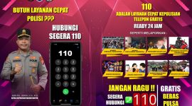 Sosialisasi layanan Call Center 110 sebagai layanan cepat kepolisian yang siap diakses masyarakat 24 jam.