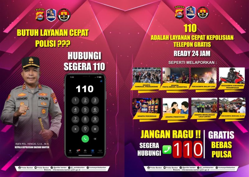 Sosialisasi layanan Call Center 110 sebagai layanan cepat kepolisian yang siap diakses masyarakat 24 jam.
