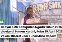 Wakil Bupati Ngada menyampaikan sambutan saat pembukaan Gebyar SMK Kabupaten Ngada Tahun 2026 di Taman Kartini, Bajawa, Rabu (29/4).