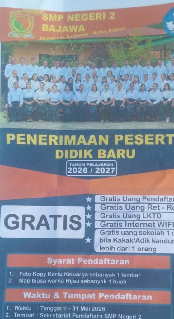 “SPENDU Menggila!” SMP Negeri 2 Bajawa Resmi Buka PPDB 2026/2027, Saatnya Generasi Muda Ngada Rebut Kursi Sekolah Penuh Prestasi. (Foto: Elfrat Frans Dhena)