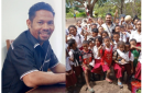Sekretaris Fraksi Golkar DPRD Ngada, Sain Songkares bersama Siswa/Siswi SD. (Foto: Elfrat Frans Dhena).