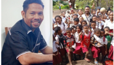 Sekretaris Fraksi Golkar DPRD Ngada, Sain Songkares bersama Siswa/Siswi SD. (Foto: Elfrat Frans Dhena).