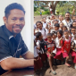 Sekretaris Fraksi Golkar DPRD Ngada, Sain Songkares bersama Siswa/Siswi SD. (Foto: Elfrat Frans Dhena).