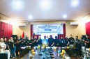 Ketua Pengcab KODRAT Kota Tangerang, Andia Suherlandia Rahman, S.STP., M.Si., berfoto bersama Ketua Pelaksana Ronald Berty, Wakil Ketua KONI Kota Tangerang, Guru Santoso, Guru Kuatmin, para pelatih, Ketua Satlat, senior Tarung Derajat, serta seluruh peserta usai Musyawarah Cabang (Muscab) KODRAT Kota Tangerang di Aula Damkar Kota Tangerang, Minggu (12/7/2026).