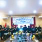 Ketua Terpilih Pengcab KODRAT Kota Tangerang, Andia S Rahman, S.STP., M.Si., berfoto bersama Ketua Pelaksana Ronald Berty, Wakil Ketua KONI Kota Tangerang, Perwakilan camat Larangan, Guru Santoso, Guru Kuatmin, Para Pelatih, Ketua Satlat, Senior Tarung Derajat, serta seluruh peserta usai Musyawarah Cabang (Muscab) KODRAT Kota Tangerang di BPBD Kota Tangerang, Minggu (12/7/2026).