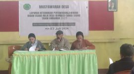 Pengurus BUMDes Sango Sadho menyampaikan LKPJ Tahun Buku 2025. (Elfrat Frans Dhena)