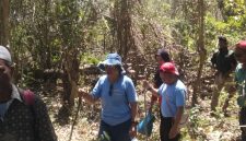Rombongan Trecking Sedang Menyusuri Kawasan Hutan Konservasi. Nampak Ketua Tim Penggerak PKK Ngada, Ibu Blandina Mamo dan Bupati Ngada, Raymundus Bena. (Foto: Elfrat Frans Dhena)