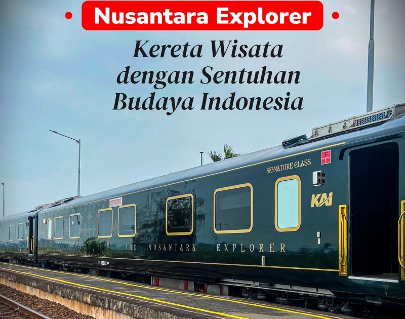 Nusantara Explorer hadir sebagai kereta wisata yang memadukan kenyamanan perjalanan dengan kekayaan budaya Indonesia. Kereta ini menghadirkan pengalaman perjalanan melalui fasilitas seperti kabin tidur, Grand Restaurant, lounge, hingga jendela panorama. Dok KAI