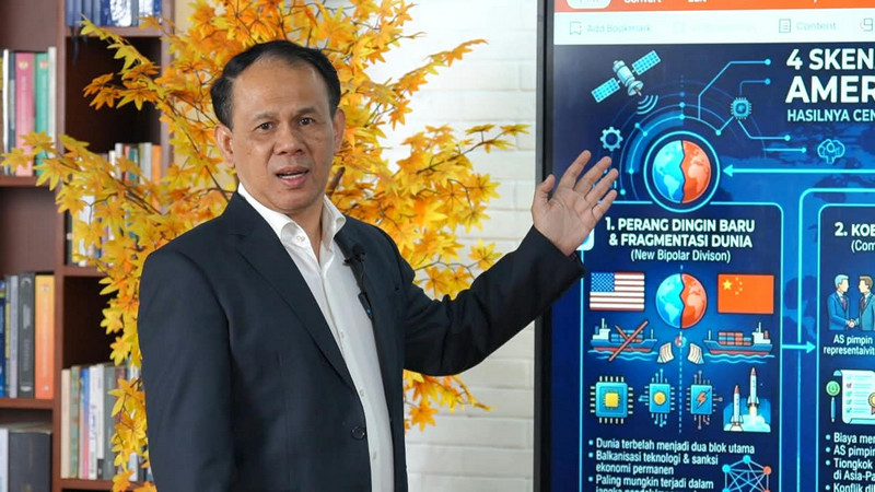 Mahfuz Sidik, Sekretaris Jenderal Partai Gelombang Rakyat (Gelora) Indonesia, memaparkan analisis mengenai skenario persaingan geopolitik Amerika Serikat dan Tiongkok.