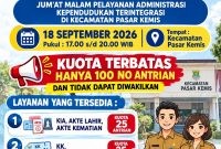 Informasi program JUMPA MELATI, layanan administrasi kependudukan malam hari di Kecamatan Pasar Kemis.