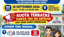 Informasi program JUMPA MELATI, layanan administrasi kependudukan malam hari di Kecamatan Pasar Kemis.