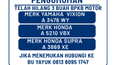 pengumuman kehilangan BPKB Motor.