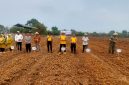Kapolsek Pasar Kemis AKP Humaedi, S.H., bersama perwakilan pemerintah kecamatan, pemerintah desa, TNI, penyuluh pertanian, dan kelompok tani mengikuti kegiatan penanaman jagung dalam rangka mendukung program ketahanan pangan nasional.
